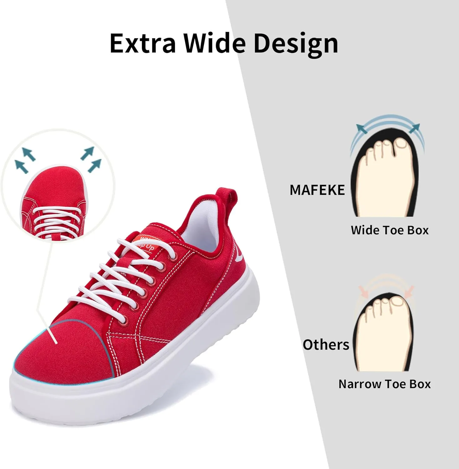 MAFEKE Womens Wide Toe Box Walking Shoes Fashion Platform Sneakers Comfortable Canvas Casual Footwear
