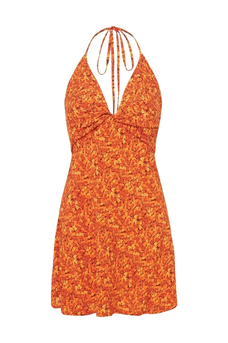 Manava Mini Dress - Mohina Floral Print Orange