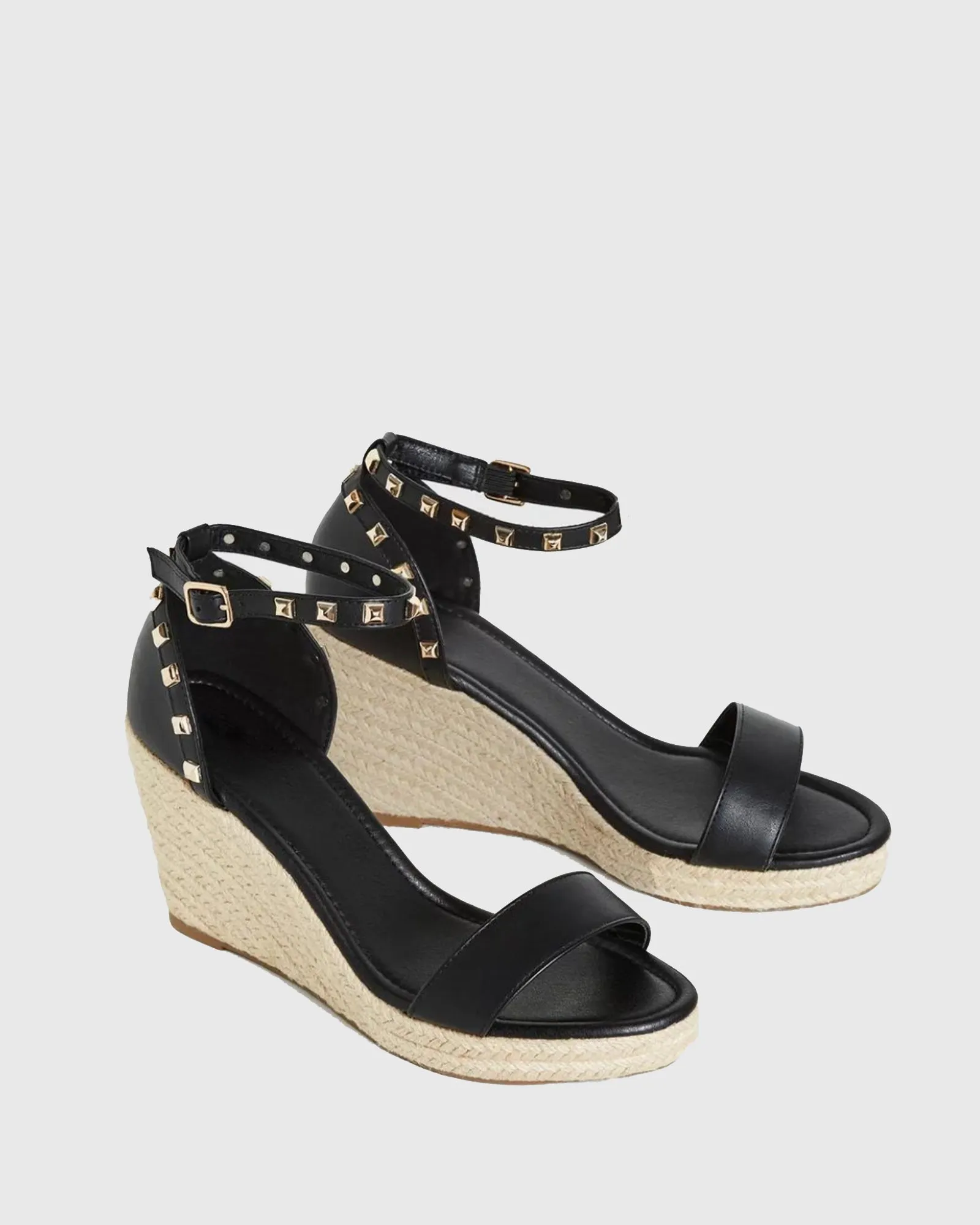 Mariella Rivet Strap Wedge Sandals In Black
