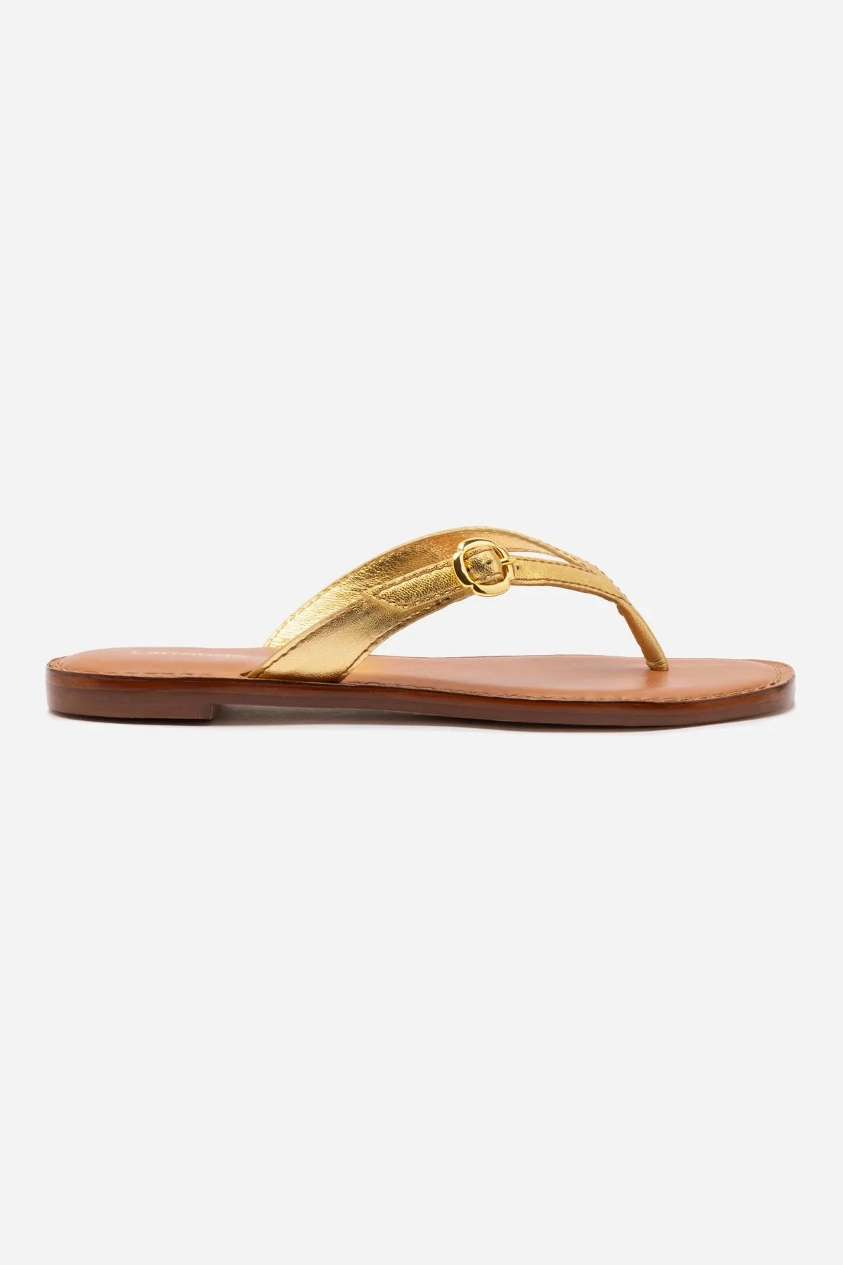 Mary Kate Flat Sandal In Gold Metallic Leather Coral Path