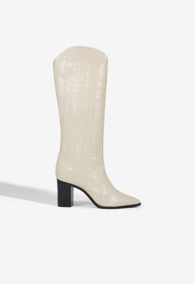 Maryana Block Crocodile-Embossed Leather Boot Quick Drying Work Commute Slip Resistant