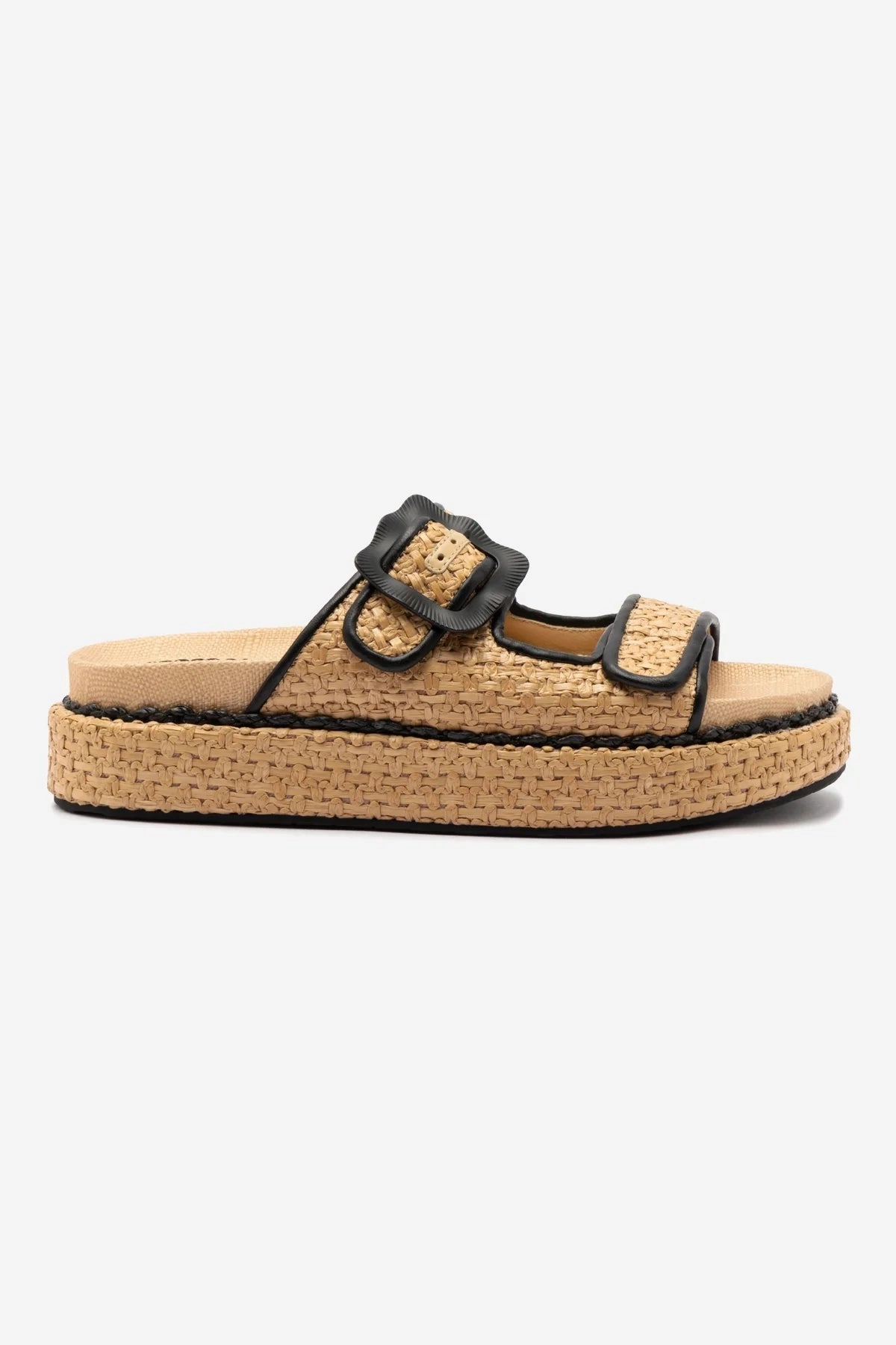 Maui Slide In Tapestry Natural Raffia and Black Trimming Elasticated Durable Quality