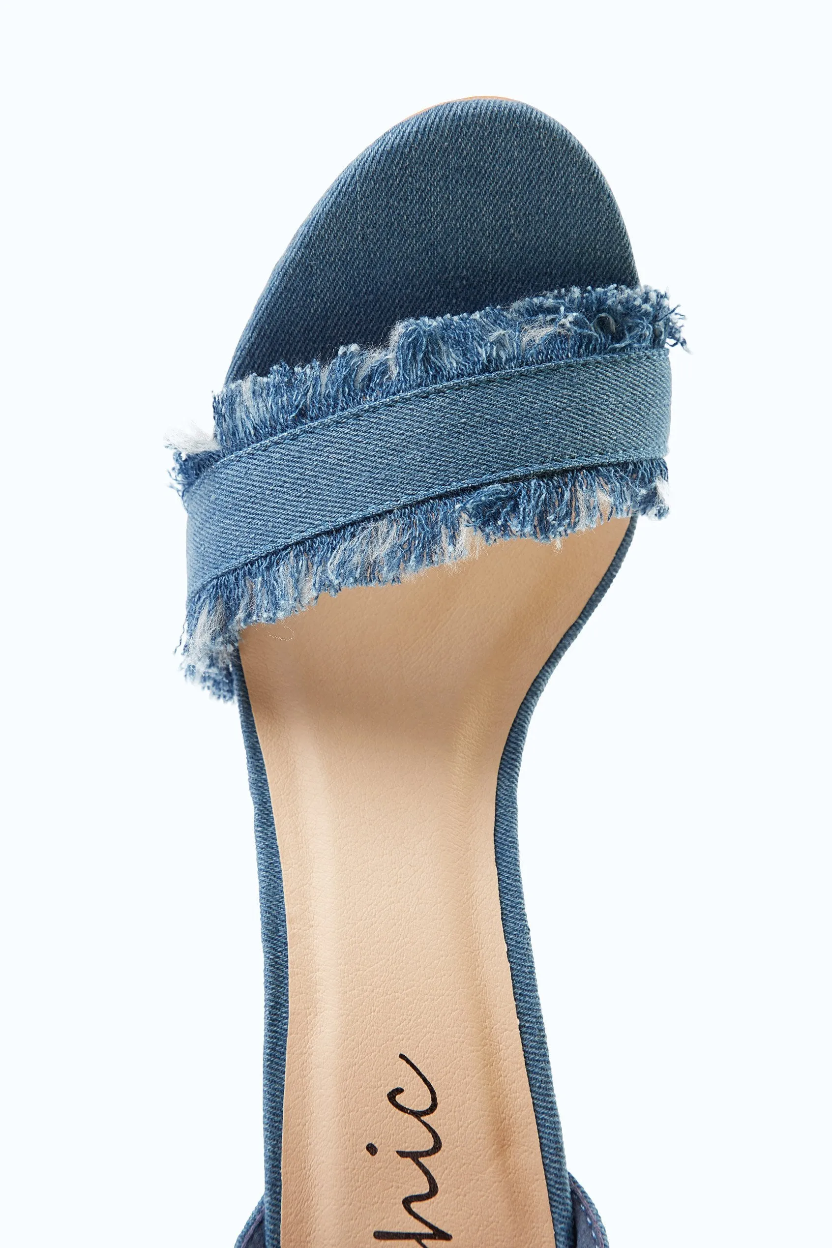 Medium Blue Frayed Denim Strappy Heeled Sandals