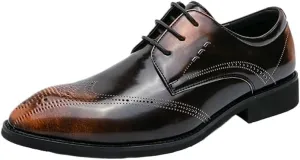 Men Formal Shoes Lace Up Pointed Toe Calfskin Leather Business Non Slip Classic