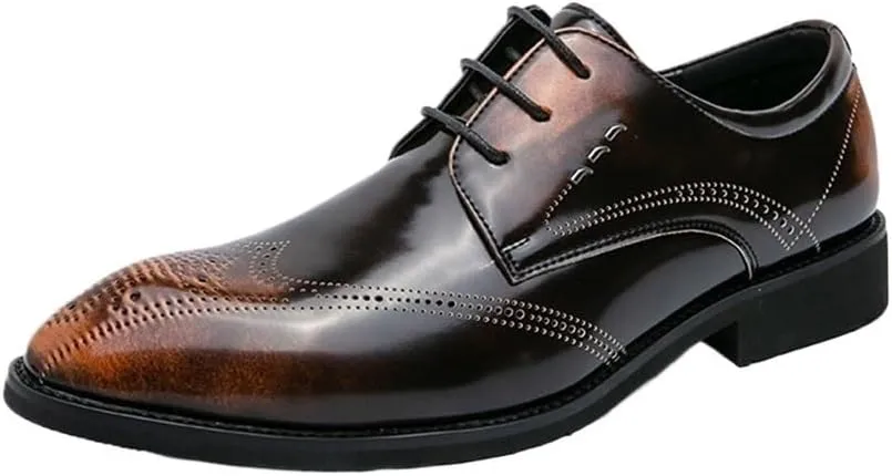 Men Formal Shoes Lace Up Pointed Toe Calfskin Leather Business Non Slip Classic