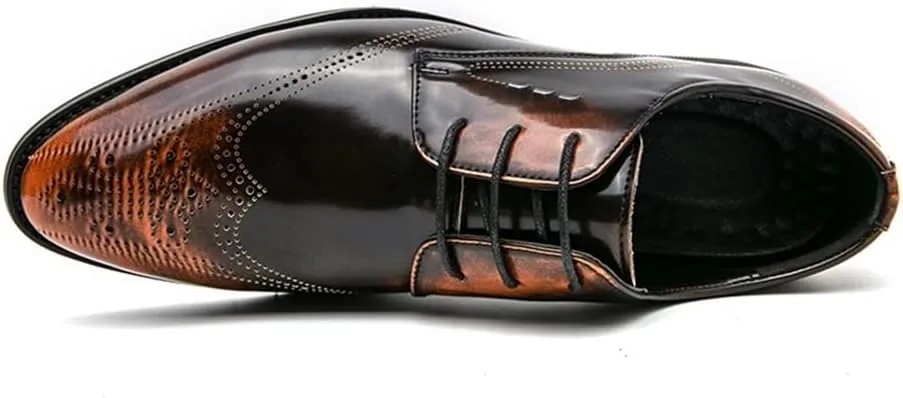 Men Formal Shoes Lace Up Pointed Toe Calfskin Leather Business Non Slip Classic