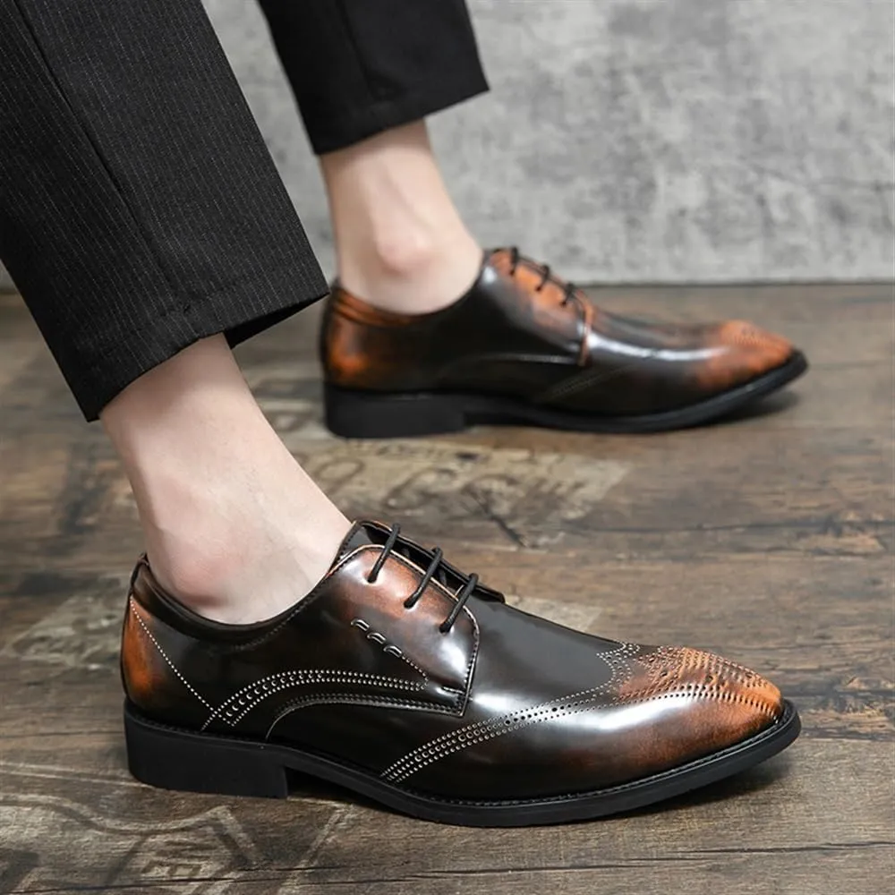 Men Formal Shoes Lace Up Pointed Toe Calfskin Leather Business Non Slip Classic