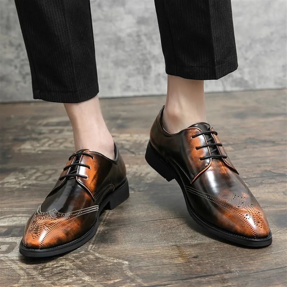 Men Formal Shoes Lace Up Pointed Toe Calfskin Leather Business Non Slip Classic