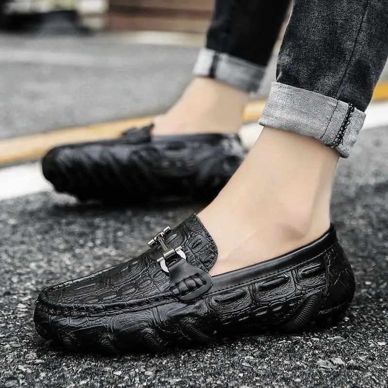 Men Party Loafers Shoes Leather Outdoor Fashion Round Toe Prom Heel Non Slip Anti-Slip Low Top Rubber Sole Shoe Slip On
