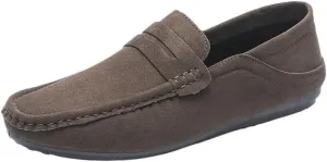 Men Vintage Loafers Shoes Suede Vamp Business Round Toe Prom Wedding Non Slip Low Top Block Heel Anti-Slip Casual Shoe Slip On