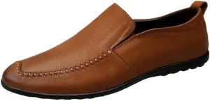 Men Vintage Shoes Faux Leather Driving Loafers Uniform Round Toe Solid Color Prom Rubber Sole Slip Shoe Slip On