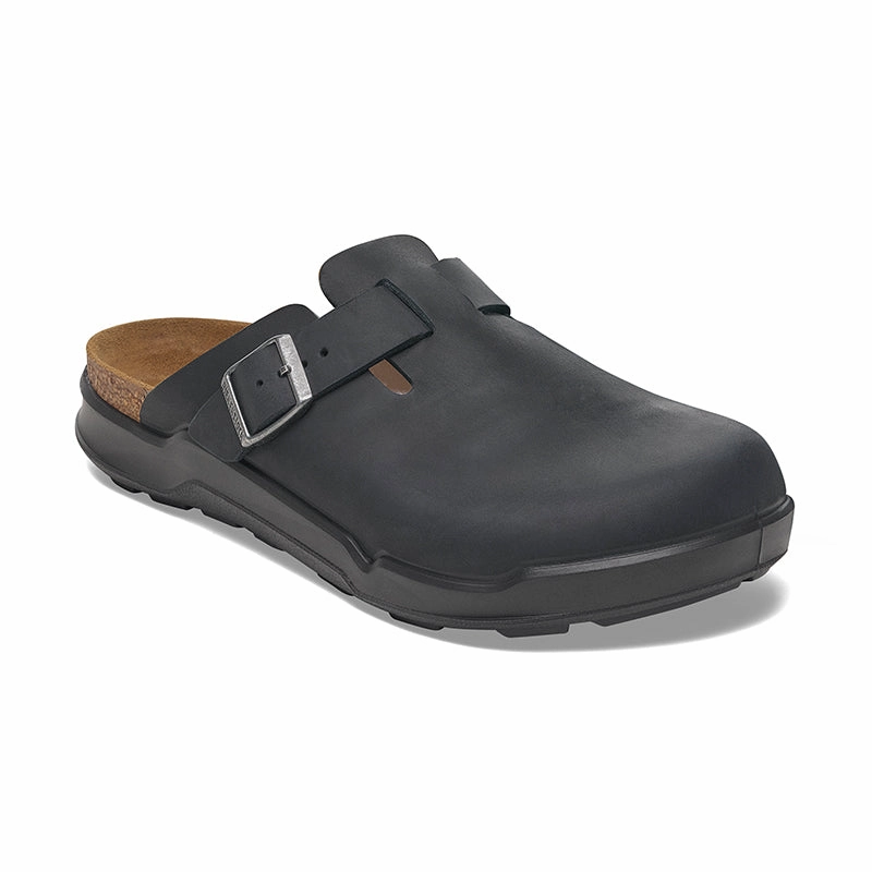Men's Boston Rugged Black Oiled Leather Versatile Slides