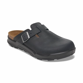 Men's Boston Rugged Black Oiled Leather Versatile Slides