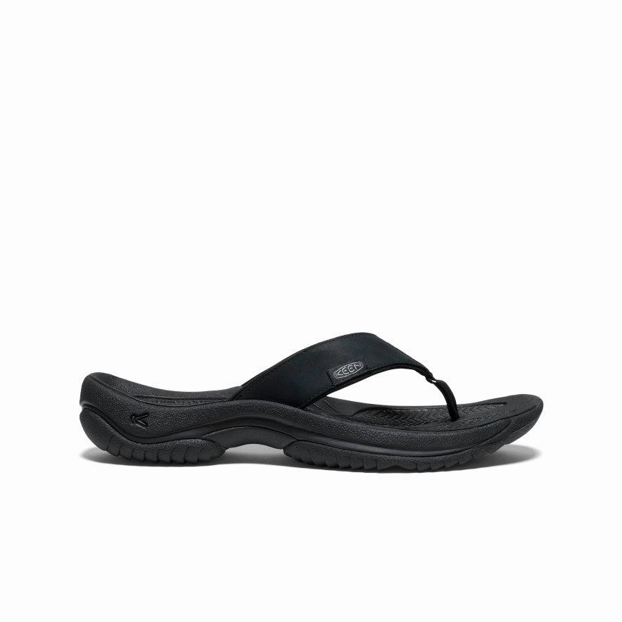 Breathable Upper Design Relaxed Outdoor Footwear Men's Kona Leather Flip-Flop  |  Black/Steel Grey