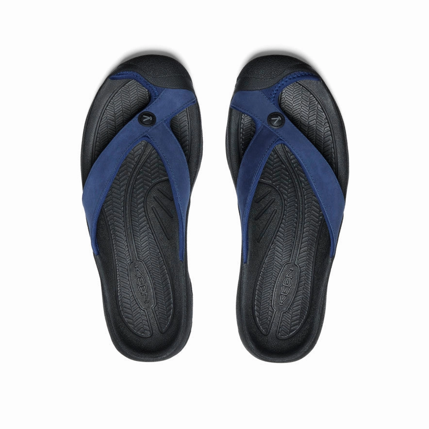Long Step Men's Waimea Leather Flip-Flop  |  Naval Academy/Black