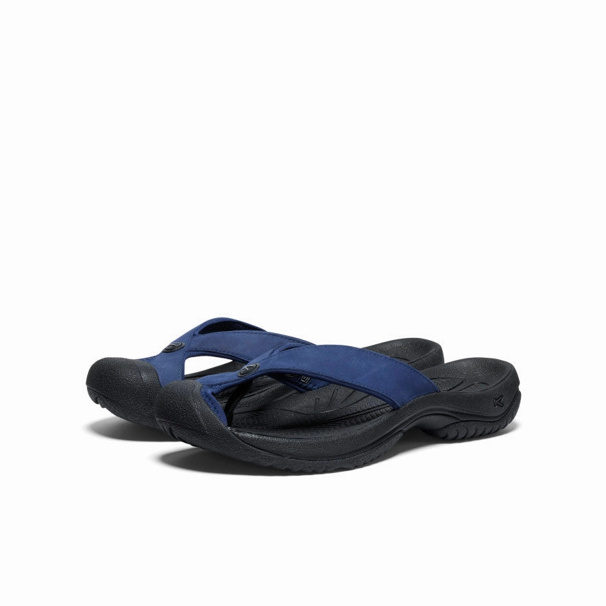 Weather Resistant Material Men's Waimea Leather Flip-Flop  |  Naval Academy/Black