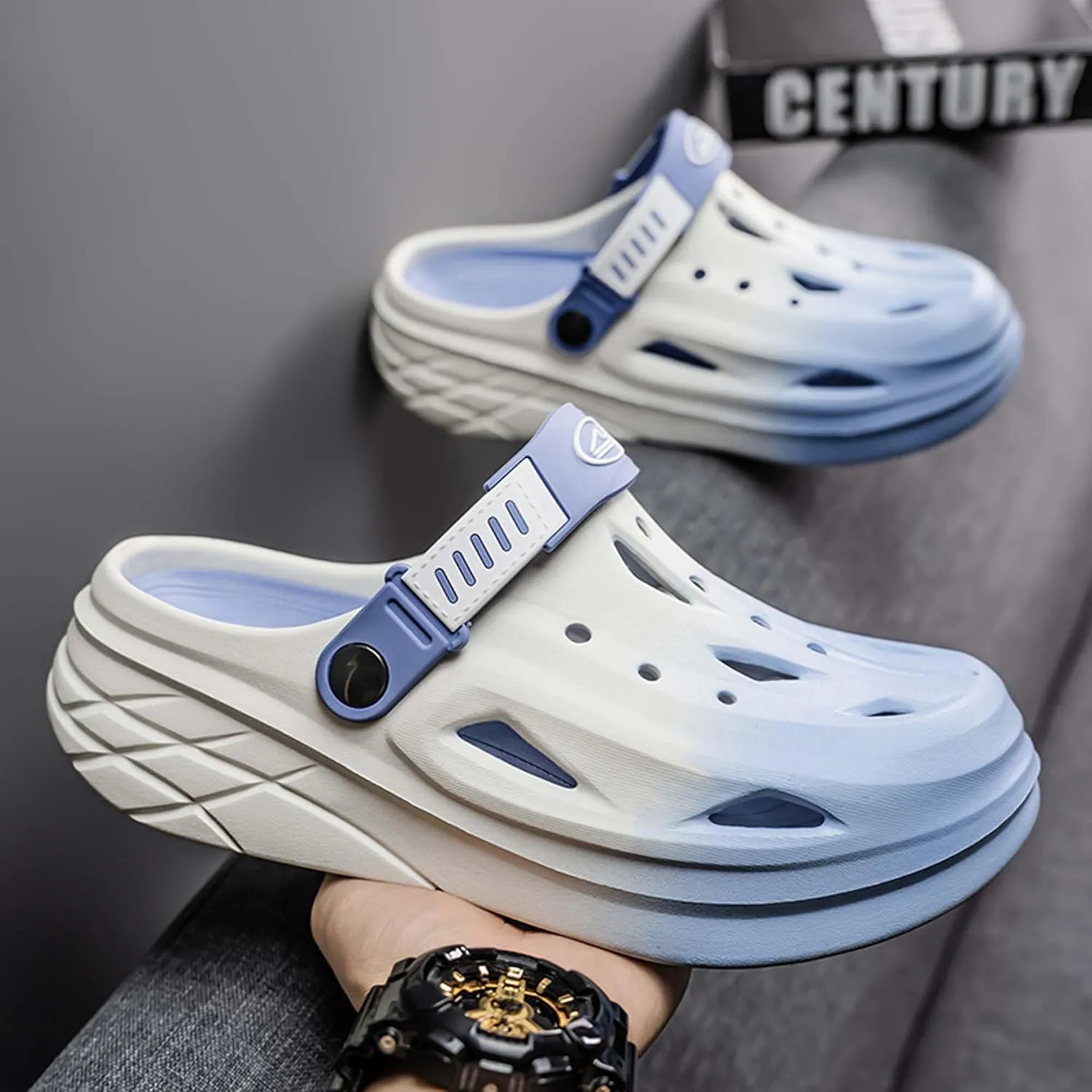 Men's and women's perforated shoes with non slip thick soled EVA sandals for external wear