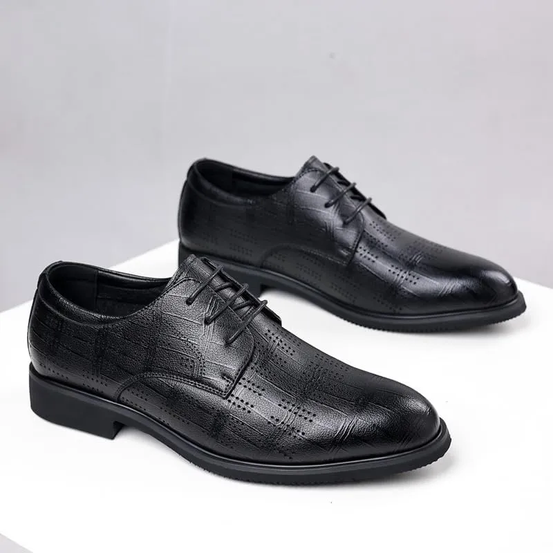 Men's Black Round Toe Soft Rubber Sole Dress Shoes Genuine Leather Oxford Shoes Business Wedding Derby Shoes for Men(10)