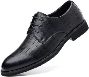 Men's Black Round Toe Soft Rubber Sole Dress Shoes Genuine Leather Oxford Shoes Business Wedding Derby Shoes for Men(10)