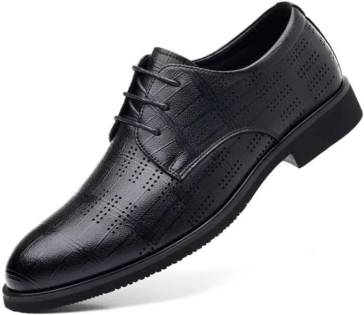 Men's Black Round Toe Soft Rubber Sole Dress Shoes Genuine Leather Oxford Shoes Business Wedding Derby Shoes for Men(9)