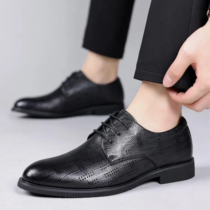 Men's Black Round Toe Soft Rubber Sole Dress Shoes Genuine Leather Oxford Shoes Business Wedding Derby Shoes for Men(9)