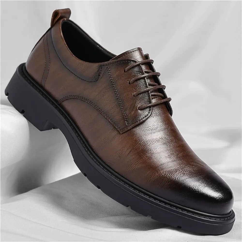 Men's British Style Casual Dress Shoes Groom Wedding Shoes Mens Oxford Shoes Business Formal Shoes Mens Leather Shoes for Office(Brown,9)