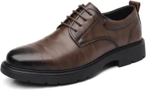 Men's British Style Casual Dress Shoes Groom Wedding Shoes Mens Oxford Shoes Business Formal Shoes Mens Leather Shoes for Office(Brown,9)