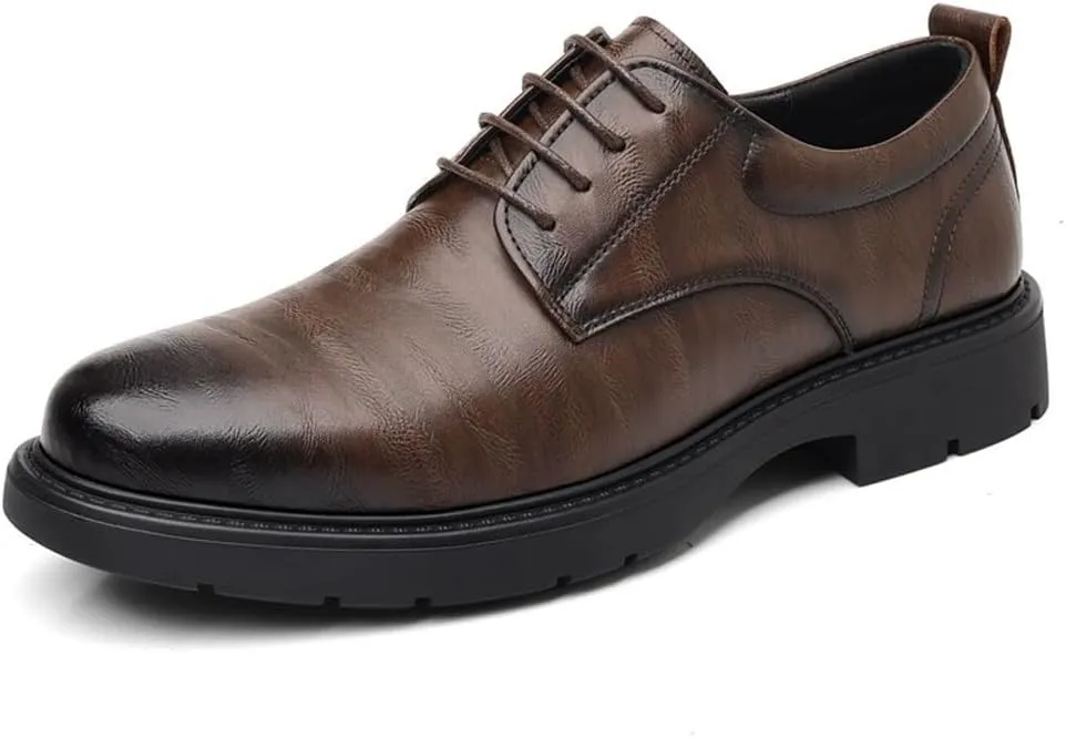 Men's British Style Casual Dress Shoes Groom Wedding Shoes Mens Oxford Shoes Business Formal Shoes Mens Leather Shoes for Office(Brown,9)