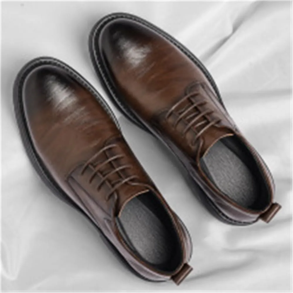 Men's British Style Casual Dress Shoes Groom Wedding Shoes Mens Oxford Shoes Business Formal Shoes Mens Leather Shoes for Office(Brown,9)