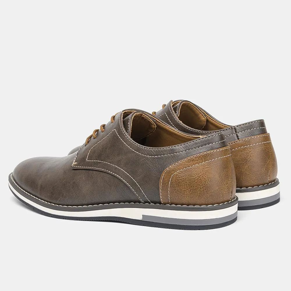 Men's Comfortable Dress Shoes, Flat Non Slip Casual Derby Oxford Shoes, Leather Stitching Lace-up Business Sneakers
