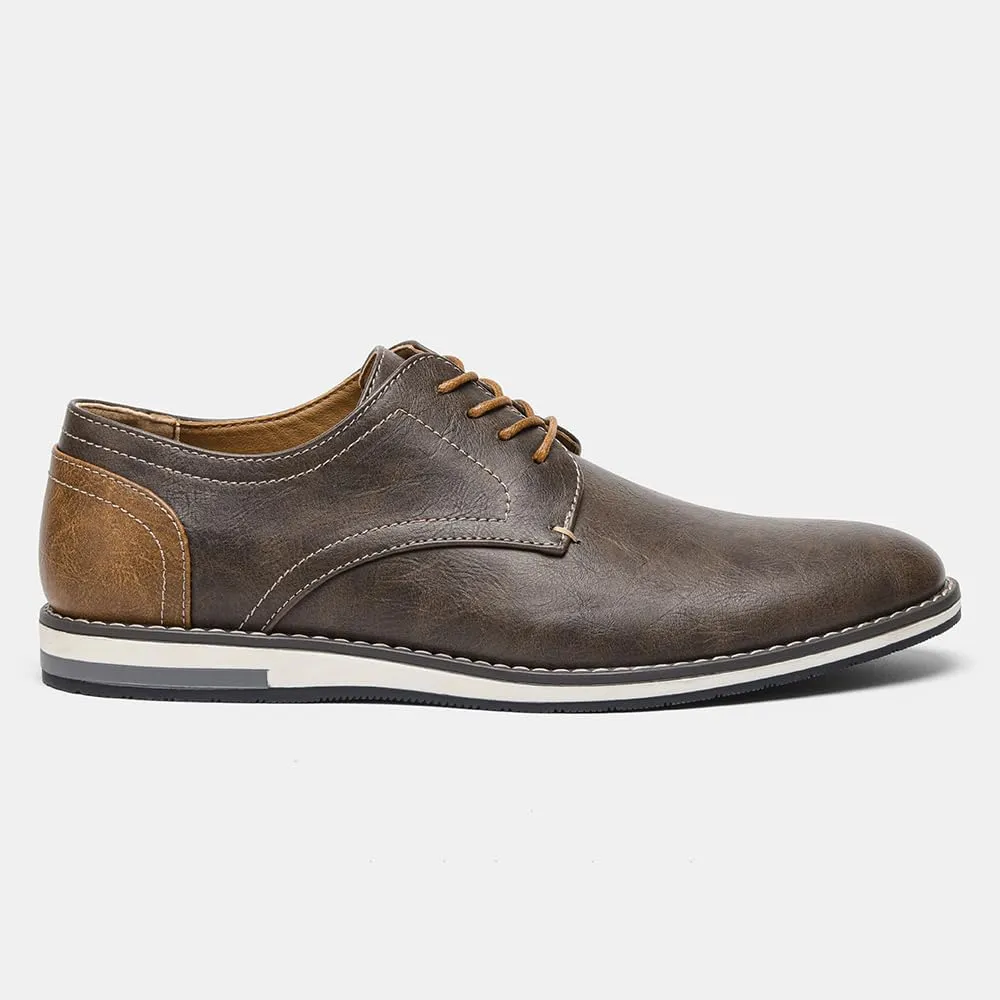 Men's Comfortable Dress Shoes, Flat Non Slip Casual Derby Oxford Shoes, Leather Stitching Lace-up Business Sneakers