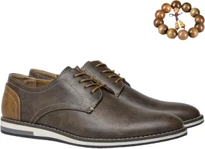 Men's Comfortable Dress Shoes, Flat Non Slip Casual Derby Oxford Shoes, Leather Stitching Lace-up Business Sneakers
