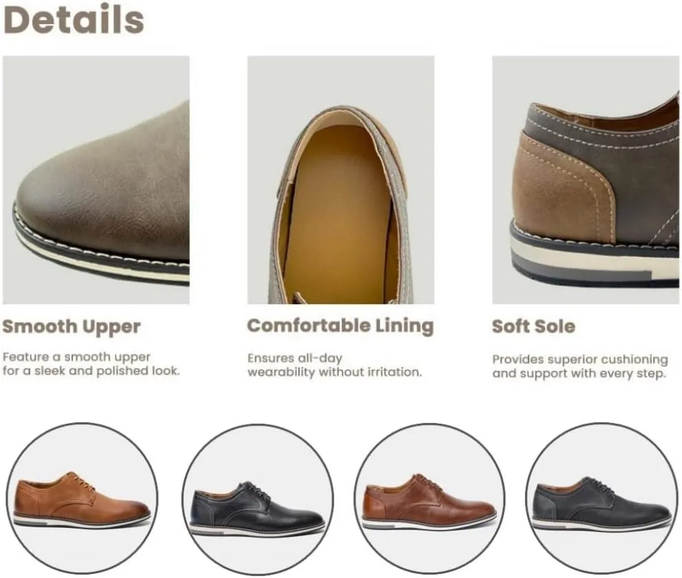 Men's Comfortable Dress Shoes, Flat Non Slip Casual Derby Oxford Shoes, Leather Stitching Lace-up Business Sneakers