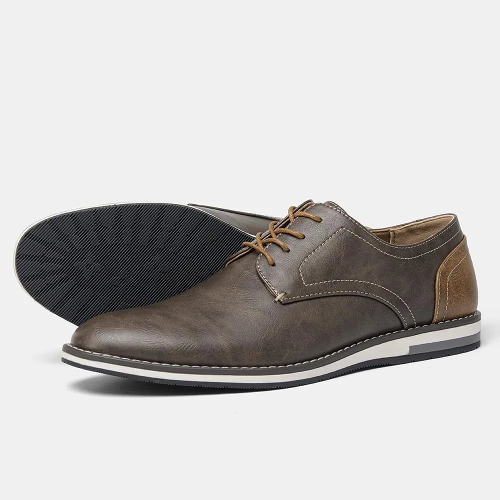 Men's Comfortable Dress Shoes, Flat Non Slip Casual Derby Oxford Shoes, Leather Stitching Lace-up Business Sneakers