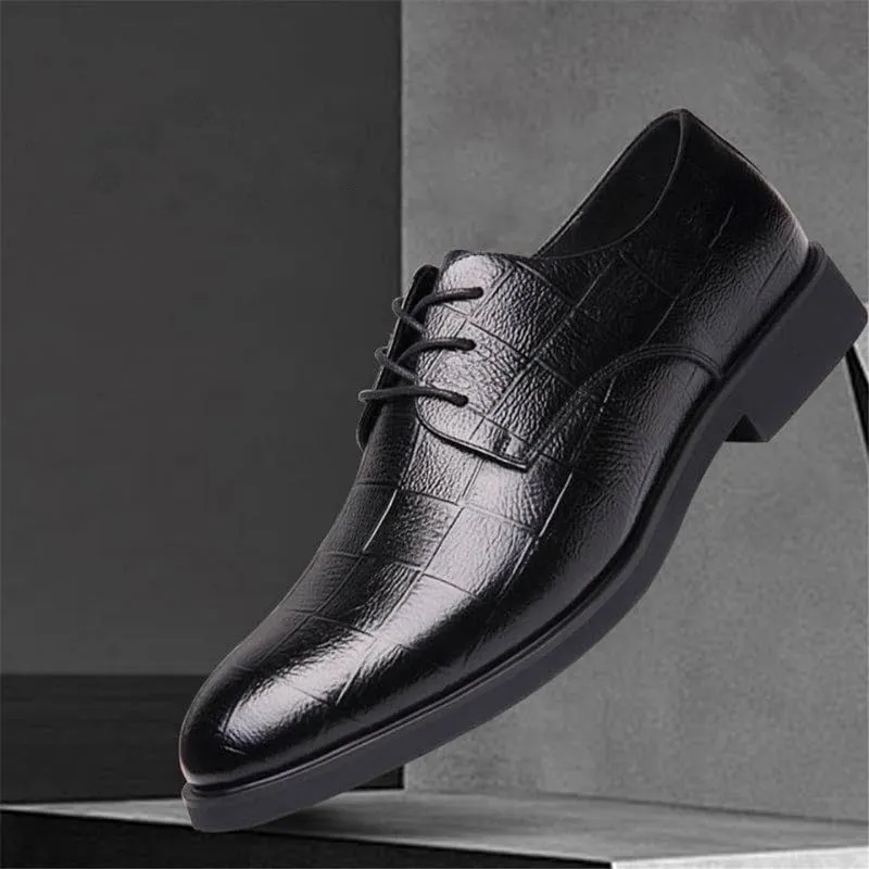 Mens Derby Shoes Non-Slip Casual Business Work Formal Shoes Work Polishing Leather Lace-up Oxfords
