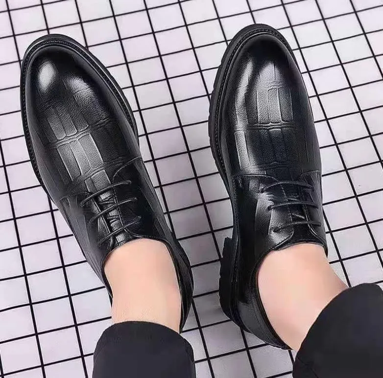Mens Derby Shoes Non-Slip Casual Business Work Formal Shoes Work Polishing Leather Lace-up Oxfords