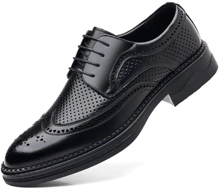 Men's Dress Shoes Men Business Formal Casual Oxfords Shoes Breathable Comfortable Lace Up Solid Color Leather Derby Shoes