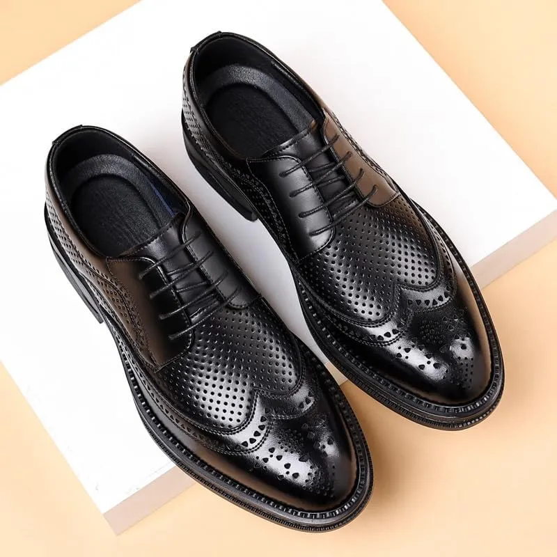 Men's Dress Shoes Men Business Formal Casual Oxfords Shoes Breathable Comfortable Lace Up Solid Color Leather Derby Shoes