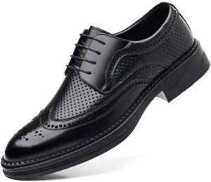 Men's Dress Shoes Men Business Formal Casual Oxfords Shoes Breathable Comfortable Lace Up Solid Color Leather Derby Shoes