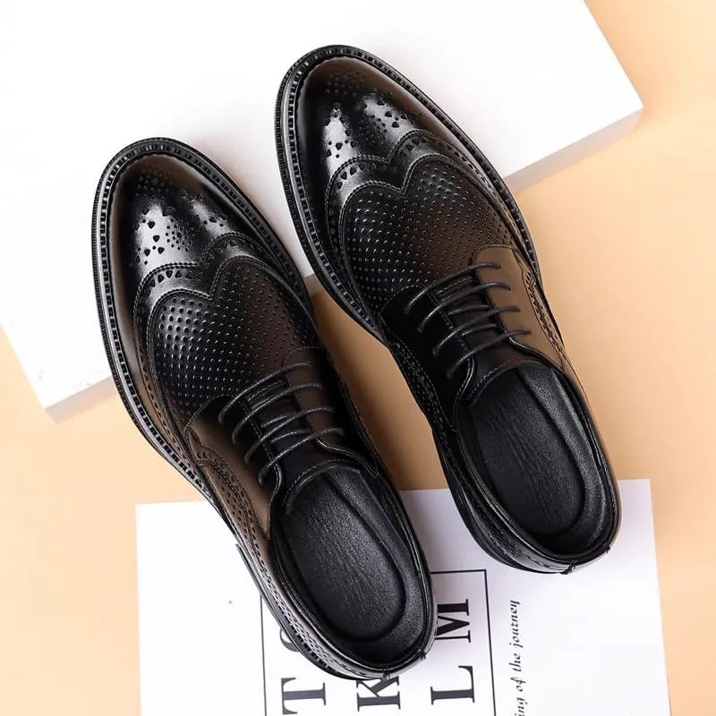 Men's Dress Shoes Men Business Formal Casual Oxfords Shoes Breathable Comfortable Lace Up Solid Color Leather Derby Shoes
