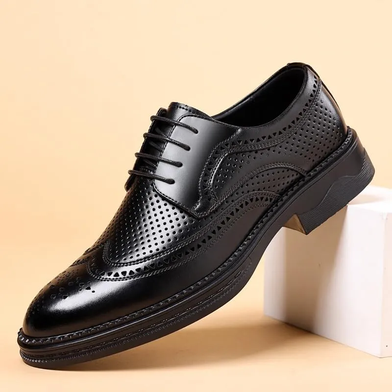 Men's Dress Shoes Men Business Formal Casual Oxfords Shoes Breathable Comfortable Lace Up Solid Color Leather Derby Shoes