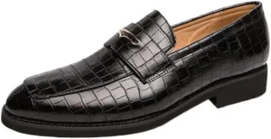 Men's Formal Shoes - Slip-On Pointed Toe Leather Dress Shoes, Breathable Design, Anti-Slip Rubber Sole, Low Block Heel, Perfect for Business