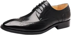 Mens Genuine Leather Dress Shoes Fashion Pointed Toe Low Block Heel Business Work Office Formal Shoes LAT Penny Oxford for Dating Business Party