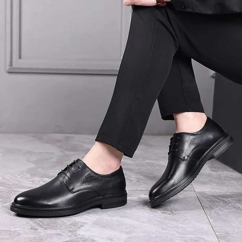 Mens Genuine Leather Lace Up Dress Shoes Top Grain Business Casual Oxford Spring Summer Office Formal Shoes