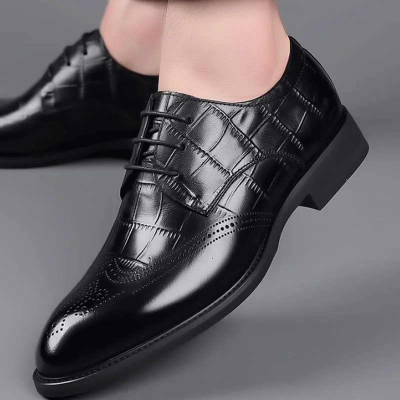 Men's Genuine Leather Oxford Shoes Fashion Pointed Toe Low Block Heel Business Work Office Formal Shoes