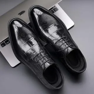 Men's Genuine Leather Oxford Shoes Fashion Pointed Toe Low Block Heel Business Work Office Formal Shoes