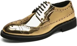 Men's Gold Dress Shoes Mens Casual Business Formal Oxford Shoes Fashion Classic Lace Up Low Derby Shoes for Men