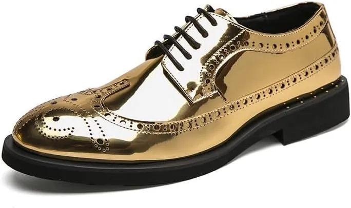 Men's Gold Dress Shoes Mens Casual Business Formal Oxford Shoes Fashion Classic Lace Up Low Derby Shoes for Men