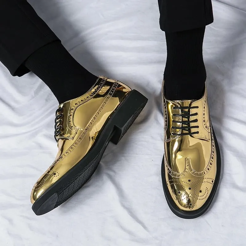 Men's Gold Dress Shoes Mens Casual Business Formal Oxford Shoes Fashion Classic Lace Up Low Derby Shoes for Men