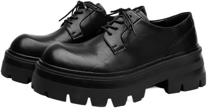 Men's Lace Up Oxford Dress Shoes with Lug Sole Retro Comfortable Non-Slip Business Formal Shoes
